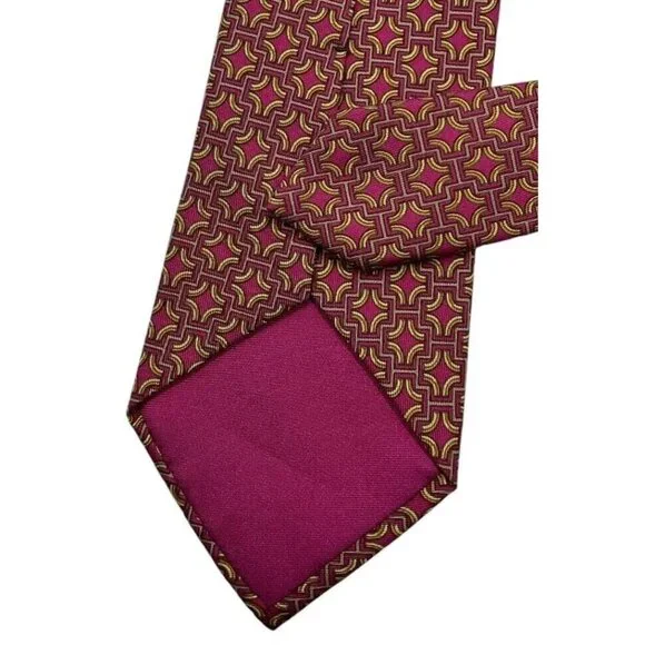 HERMÈS Men's Silk Necktie LUXURY 7331 EA Burgundy Geometric Monogram W:3.5" EUC
